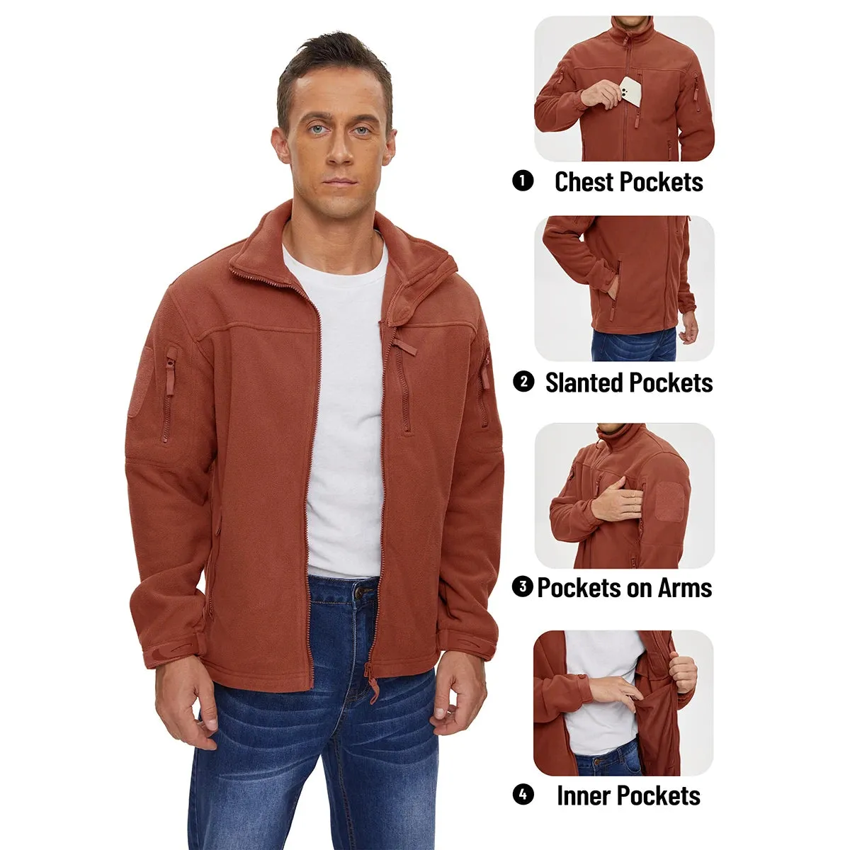 MAGCOMSEN Men's Fleece Jackets Fall Winter Cold Weather Thermal Safari Jackets Windproof Full Zip Jackets Field Work Outwear