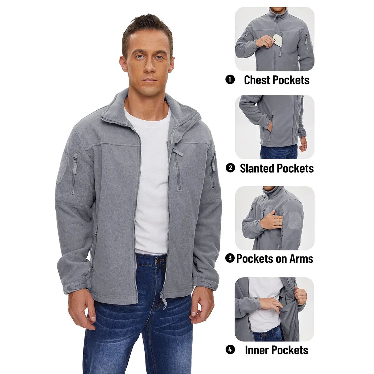 MAGCOMSEN Men's Fleece Jackets Fall Winter Cold Weather Thermal Safari Jackets Windproof Full Zip Jackets Field Work Outwear