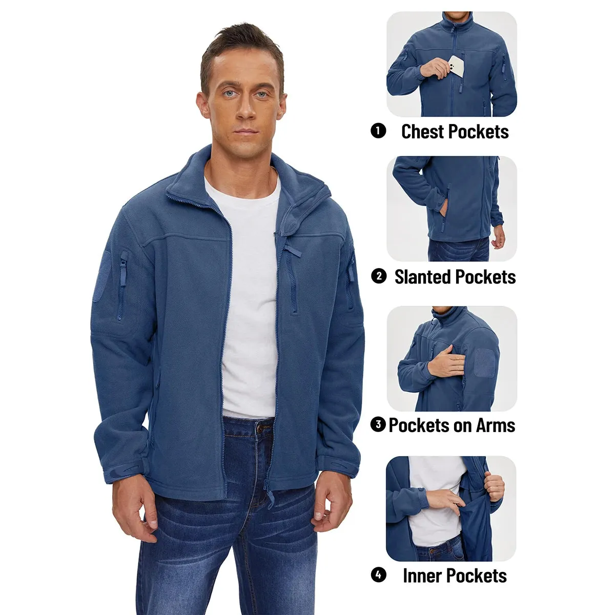 MAGCOMSEN Men's Fleece Jackets Fall Winter Cold Weather Thermal Safari Jackets Windproof Full Zip Jackets Field Work Outwear