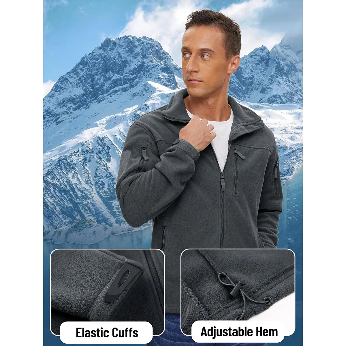MAGCOMSEN Men's Fleece Jackets Fall Winter Cold Weather Thermal Safari Jackets Windproof Full Zip Jackets Field Work Outwear