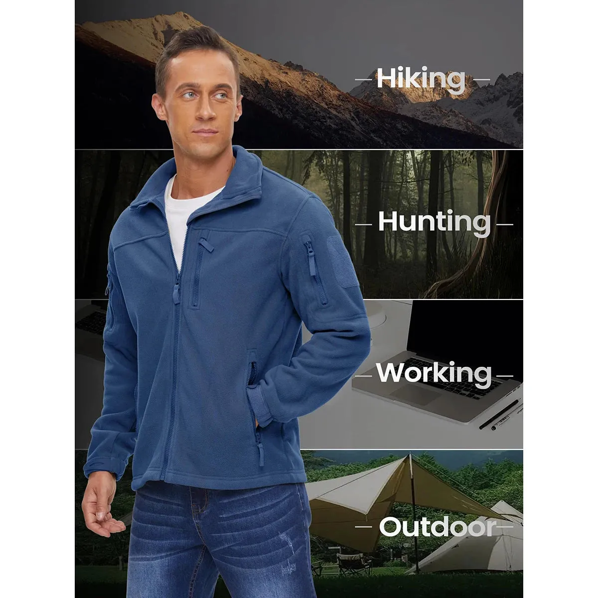 MAGCOMSEN Men's Fleece Jackets Fall Winter Cold Weather Thermal Safari Jackets Windproof Full Zip Jackets Field Work Outwear