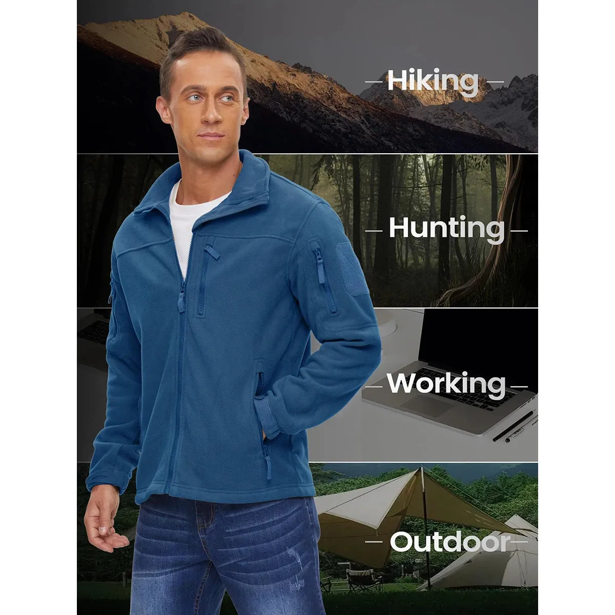 MAGCOMSEN Men's Fleece Jackets Fall Winter Cold Weather Thermal Safari Jackets Windproof Full Zip Jackets Field Work Outwear