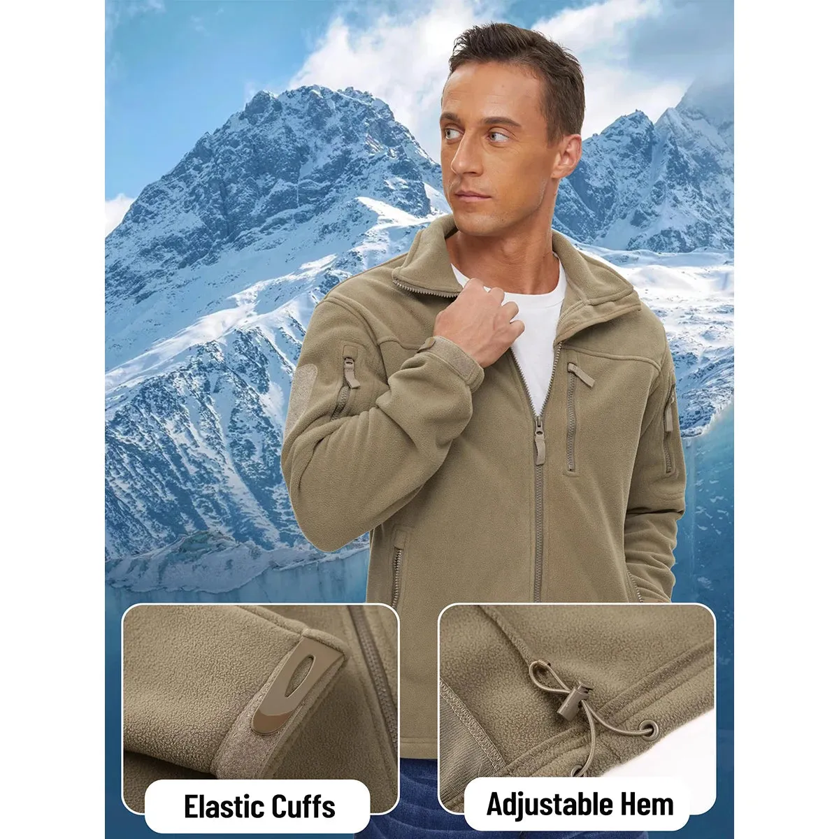 MAGCOMSEN Men's Fleece Jackets Fall Winter Cold Weather Thermal Safari Jackets Windproof Full Zip Jackets Field Work Outwear