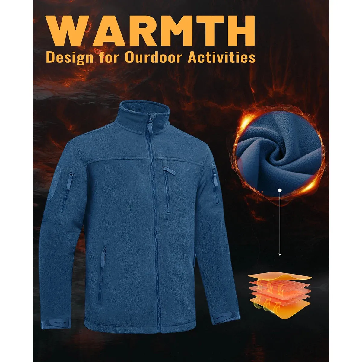 MAGCOMSEN Men's Fleece Jackets Fall Winter Cold Weather Thermal Safari Jackets Windproof Full Zip Jackets Field Work Outwear