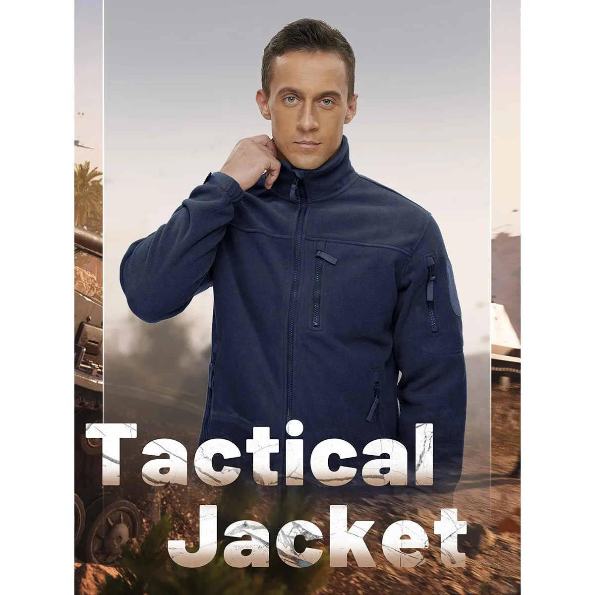 MAGCOMSEN Men's Fleece Jackets Fall Winter Cold Weather Thermal Safari Jackets Windproof Full Zip Jackets Field Work Outwear