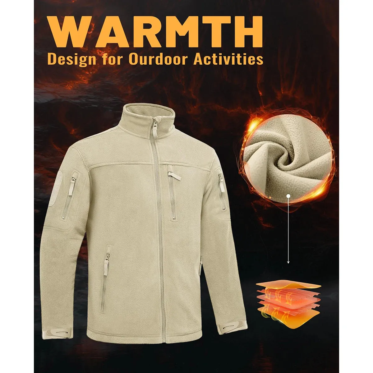 MAGCOMSEN Men's Fleece Jackets Fall Winter Cold Weather Thermal Safari Jackets Windproof Full Zip Jackets Field Work Outwear