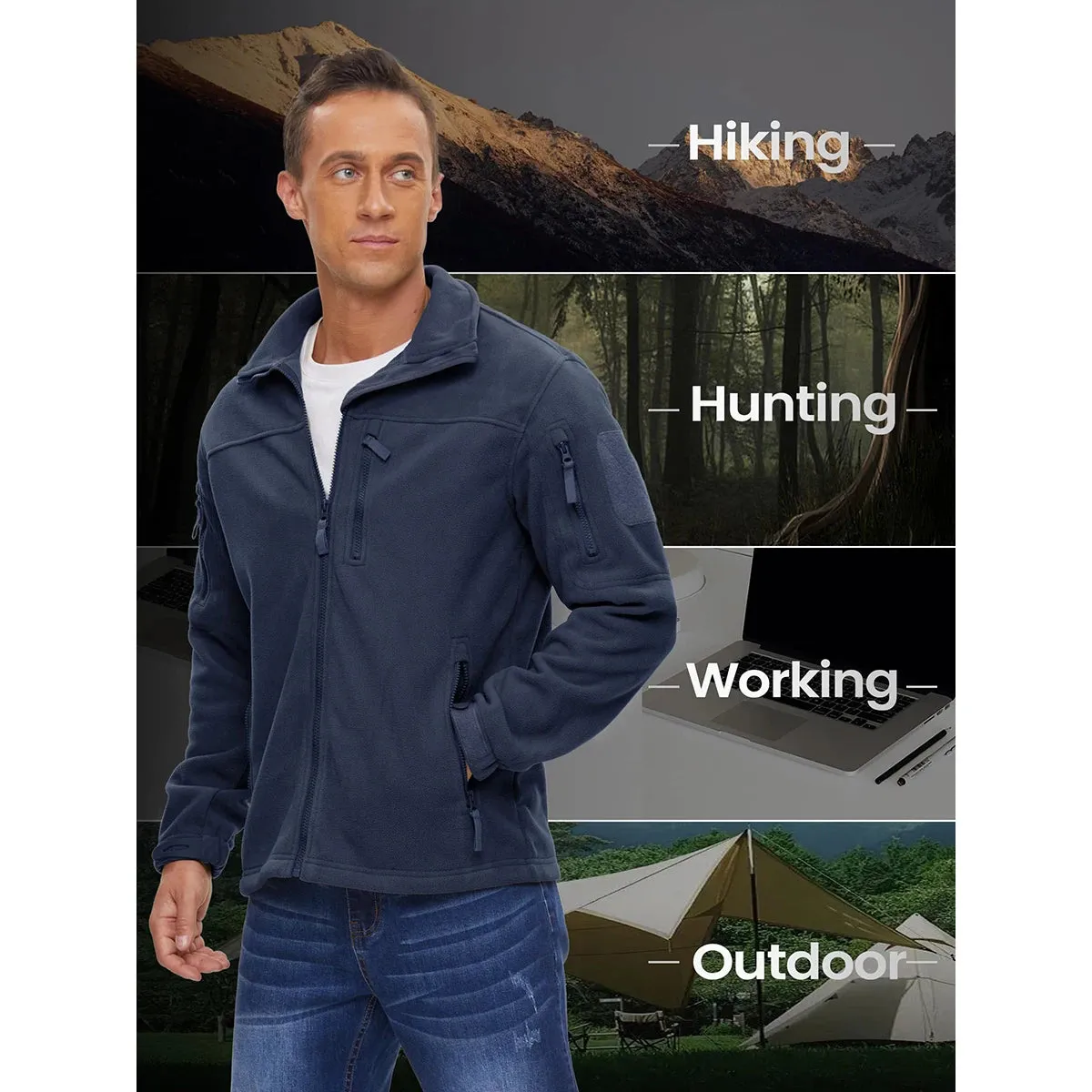 MAGCOMSEN Men's Fleece Jackets Fall Winter Cold Weather Thermal Safari Jackets Windproof Full Zip Jackets Field Work Outwear