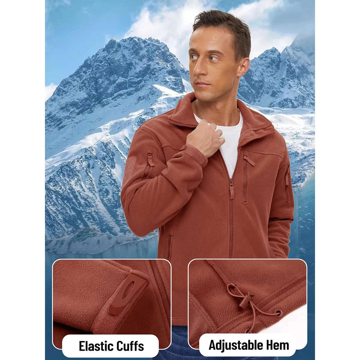 MAGCOMSEN Men's Fleece Jackets Fall Winter Cold Weather Thermal Safari Jackets Windproof Full Zip Jackets Field Work Outwear