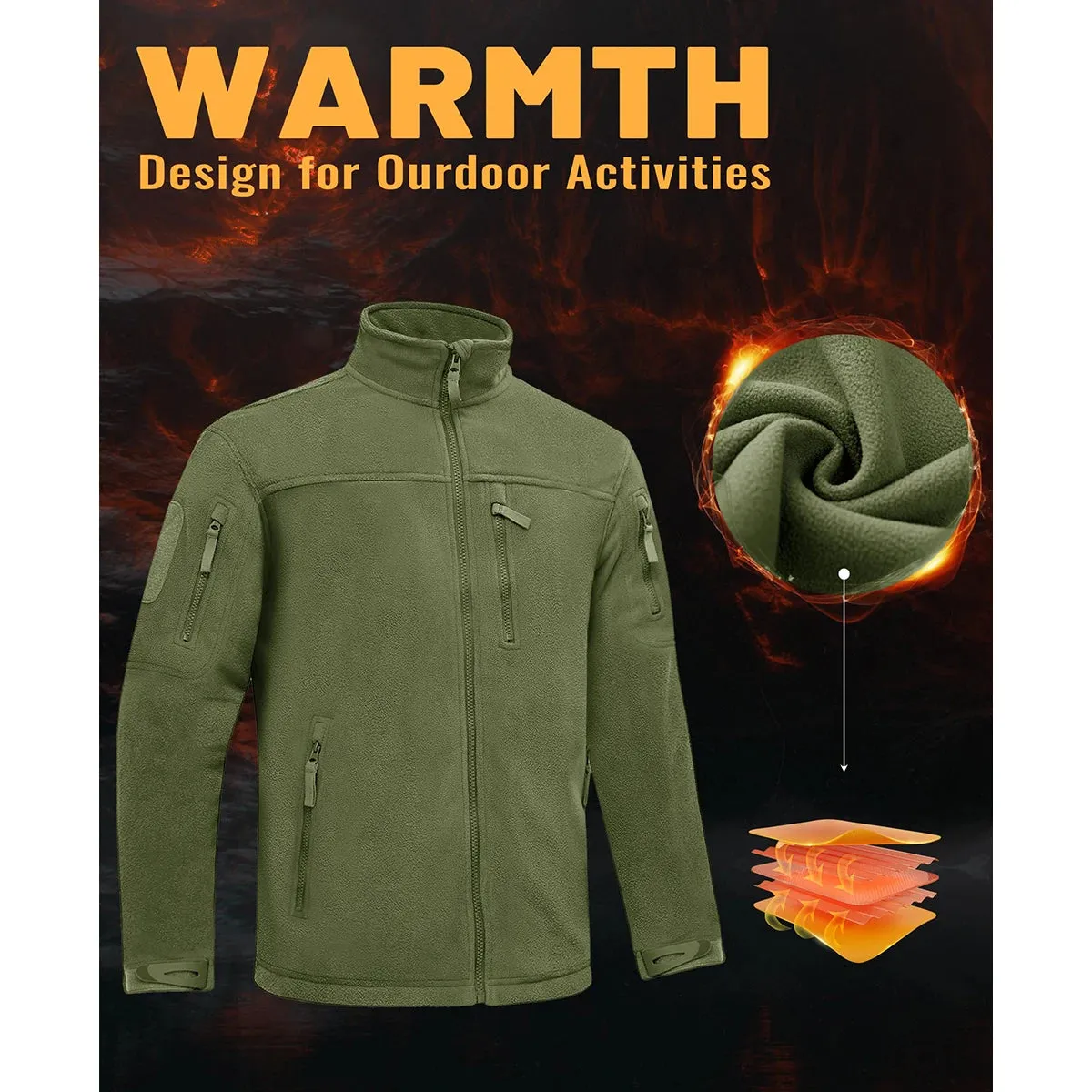 MAGCOMSEN Men's Fleece Jackets Fall Winter Cold Weather Thermal Safari Jackets Windproof Full Zip Jackets Field Work Outwear