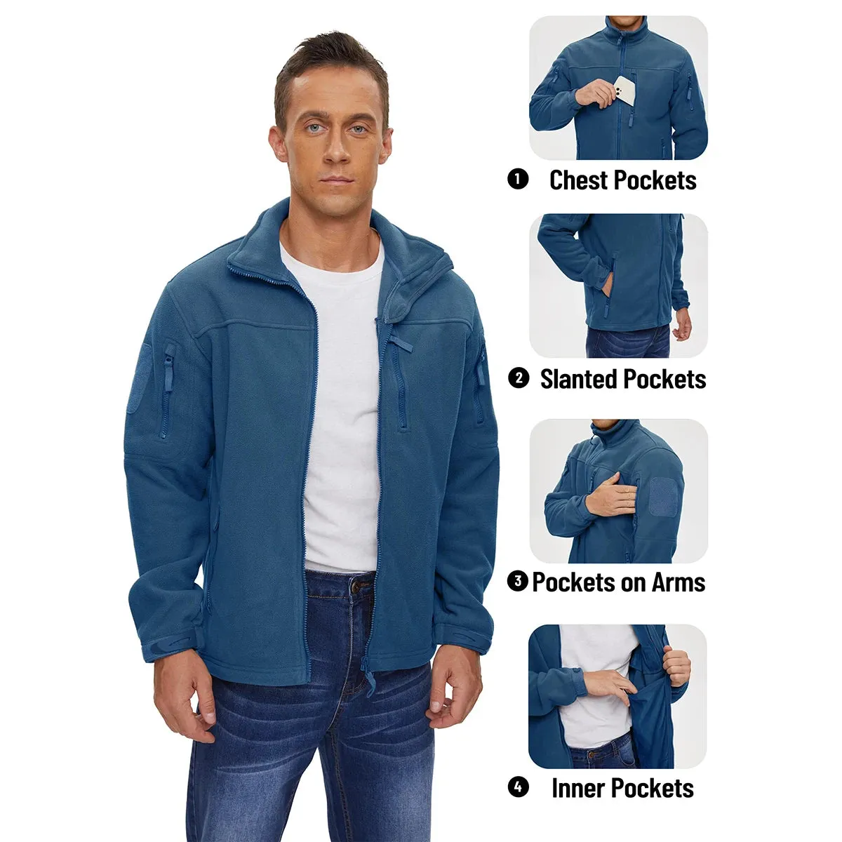 MAGCOMSEN Men's Fleece Jackets Fall Winter Cold Weather Thermal Safari Jackets Windproof Full Zip Jackets Field Work Outwear