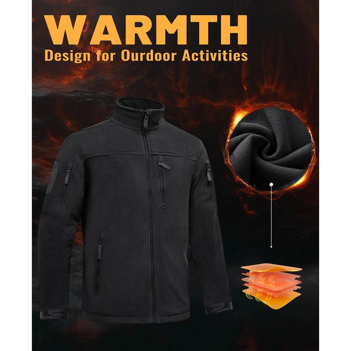 MAGCOMSEN Men's Fleece Jackets Fall Winter Cold Weather Thermal Safari Jackets Windproof Full Zip Jackets Field Work Outwear