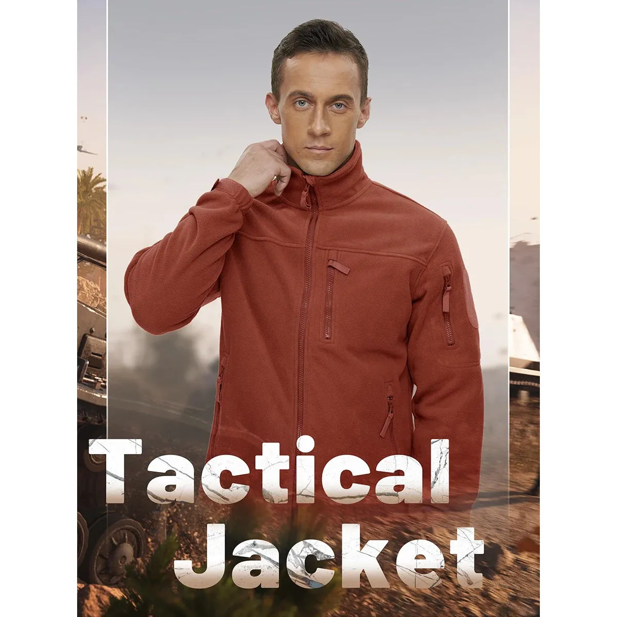 MAGCOMSEN Men's Fleece Jackets Fall Winter Cold Weather Thermal Safari Jackets Windproof Full Zip Jackets Field Work Outwear