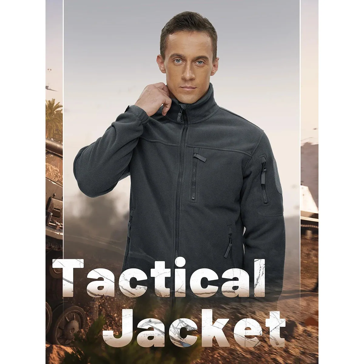 MAGCOMSEN Men's Fleece Jackets Fall Winter Cold Weather Thermal Safari Jackets Windproof Full Zip Jackets Field Work Outwear