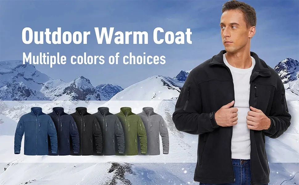 MAGCOMSEN Men's Fleece Jackets Fall Winter Cold Weather Thermal Safari Jackets Windproof Full Zip Jackets Field Work Outwear
