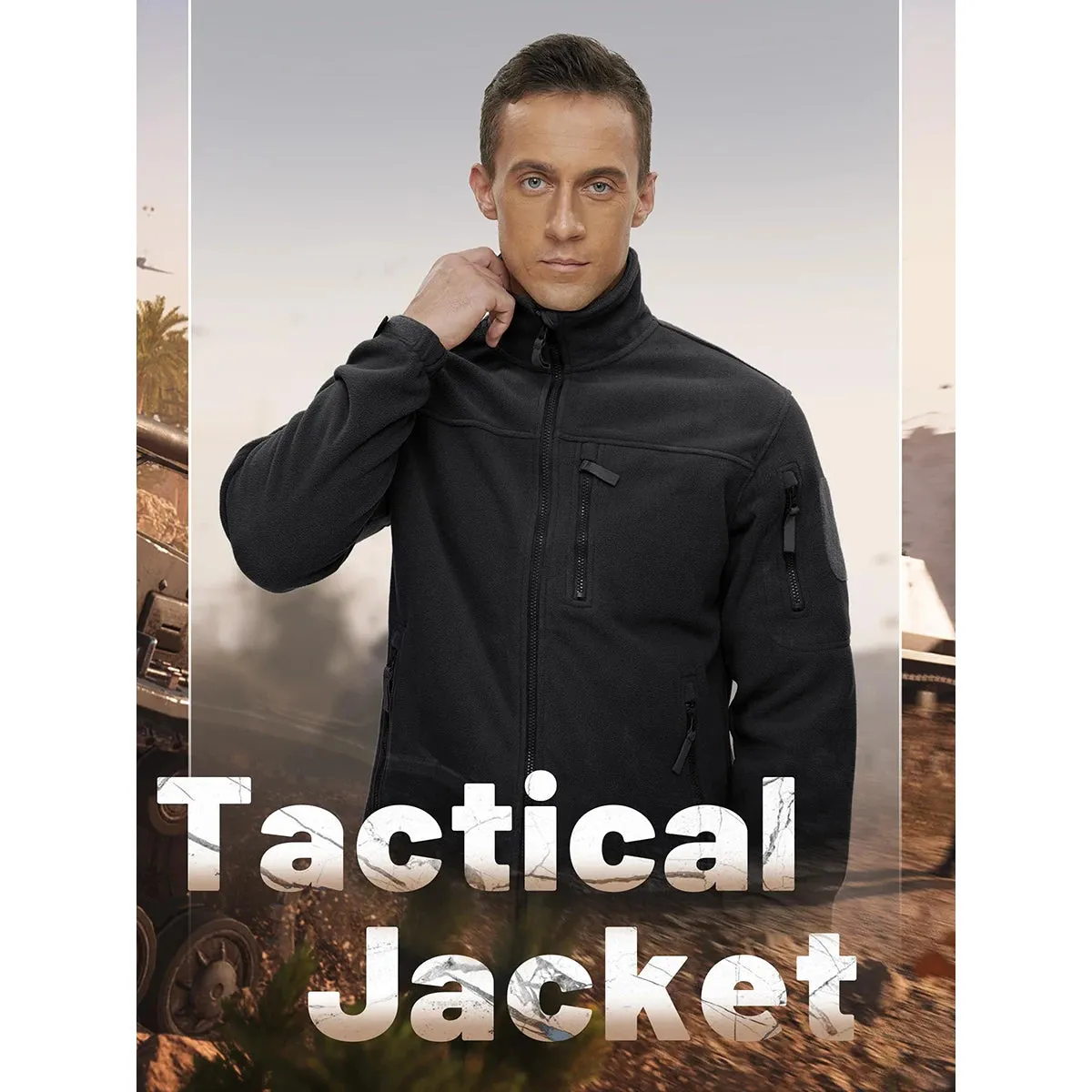 MAGCOMSEN Men's Fleece Jackets Fall Winter Cold Weather Thermal Safari Jackets Windproof Full Zip Jackets Field Work Outwear