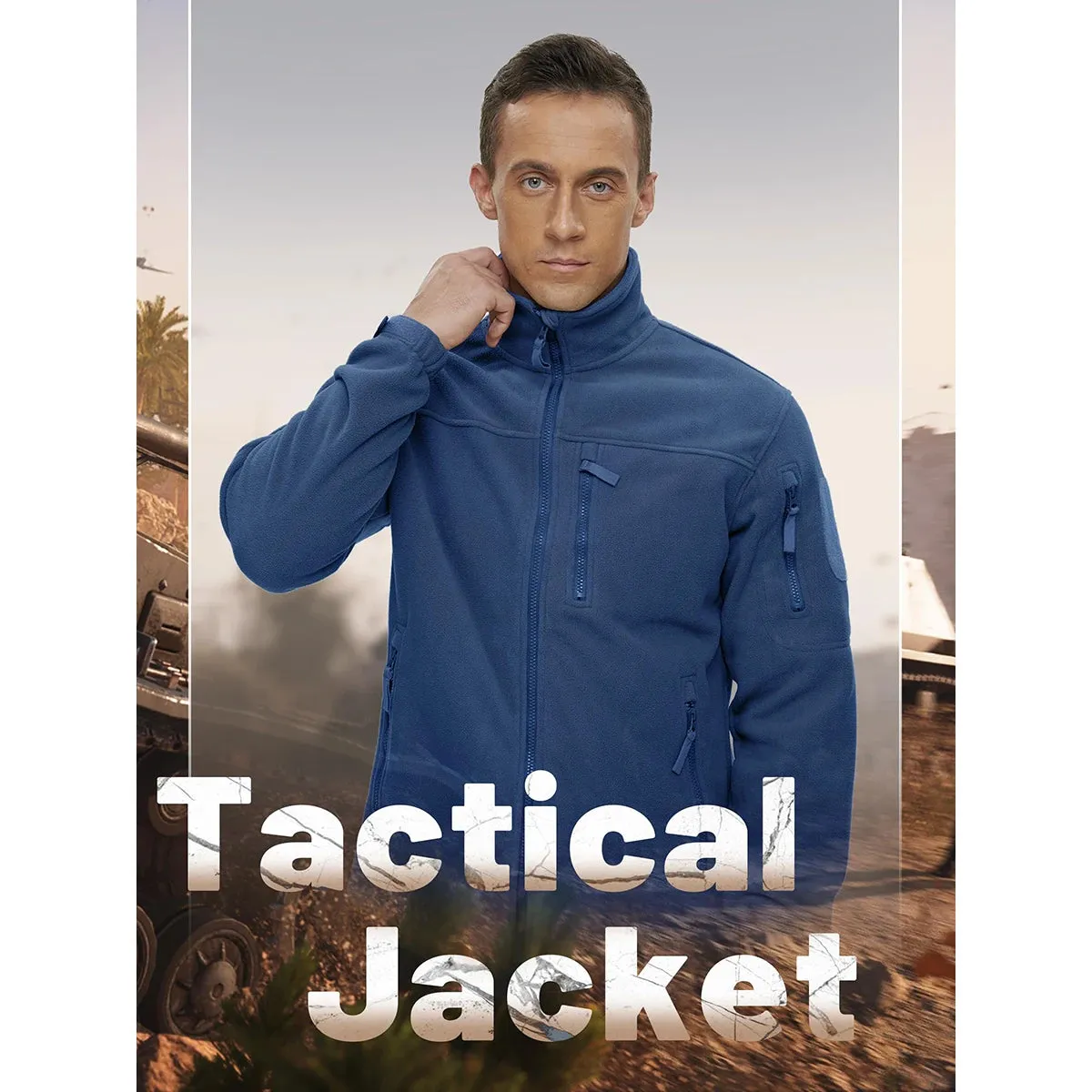 MAGCOMSEN Men's Fleece Jackets Fall Winter Cold Weather Thermal Safari Jackets Windproof Full Zip Jackets Field Work Outwear