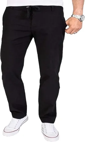 Men's Cotton Linen Drawstring Hiking Pants Elastic Waist Casual Summer Trousers Lightweight Solid Basic Long Pants