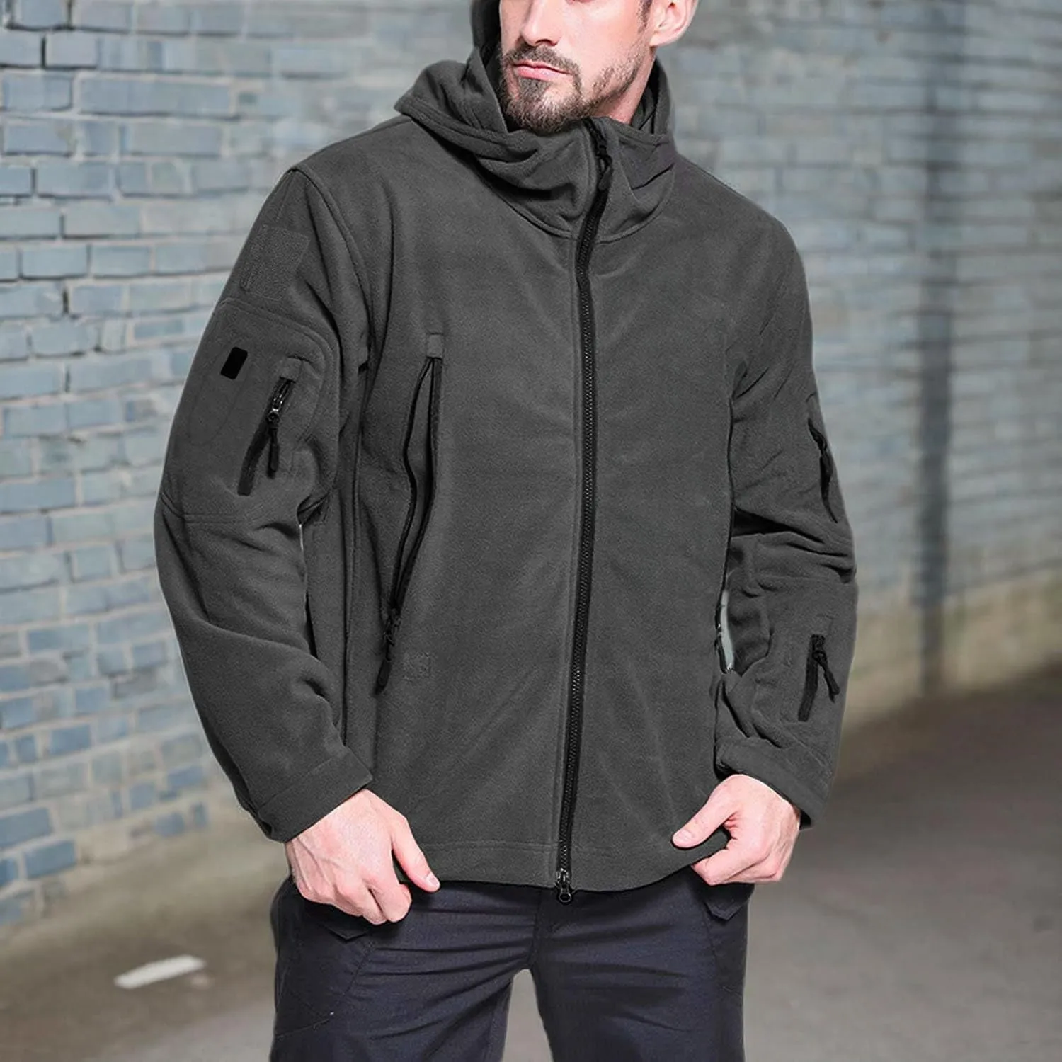 Men'S Winter Fleece Jackets Hooded Warm Military Tactical Coats Sport Outdoor Fleece Jacket Coats