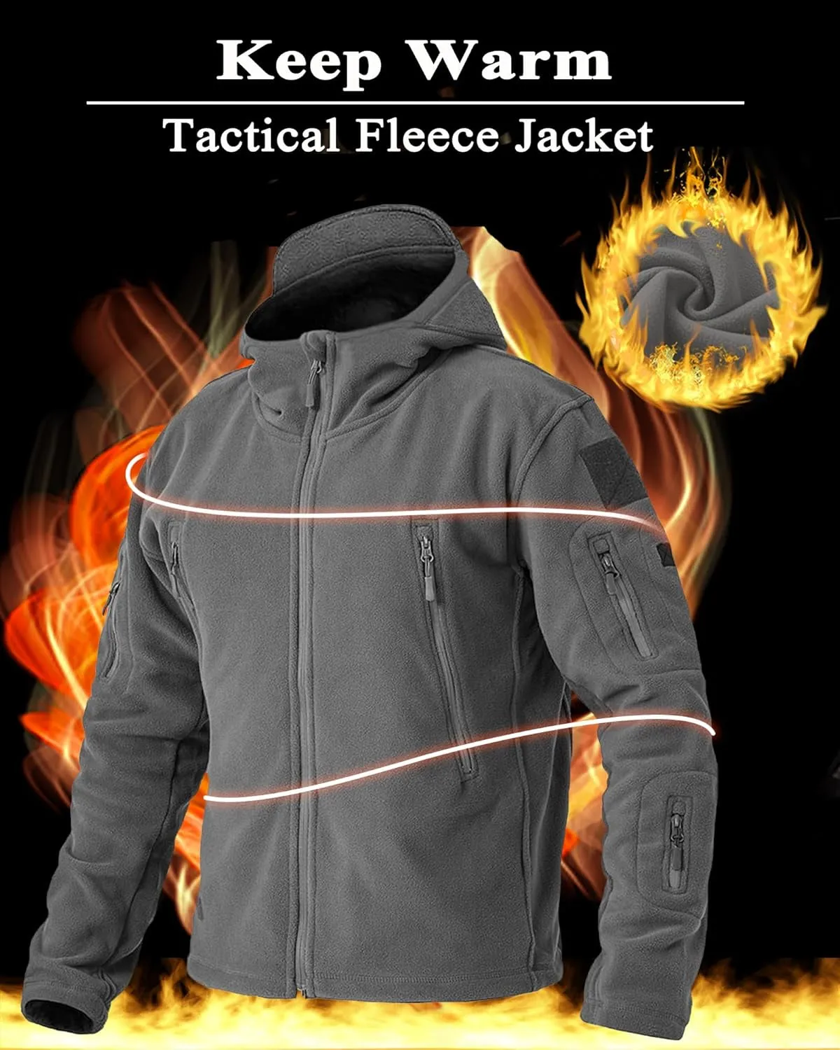 Men'S Winter Fleece Jackets Hooded Warm Military Tactical Coats Sport Outdoor Fleece Jacket Coats