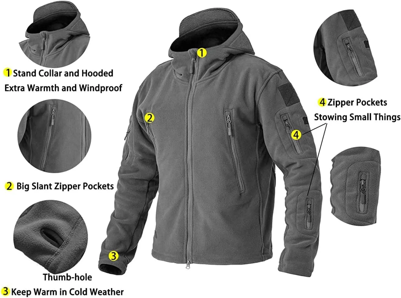Men'S Winter Fleece Jackets Hooded Warm Military Tactical Coats Sport Outdoor Fleece Jacket Coats