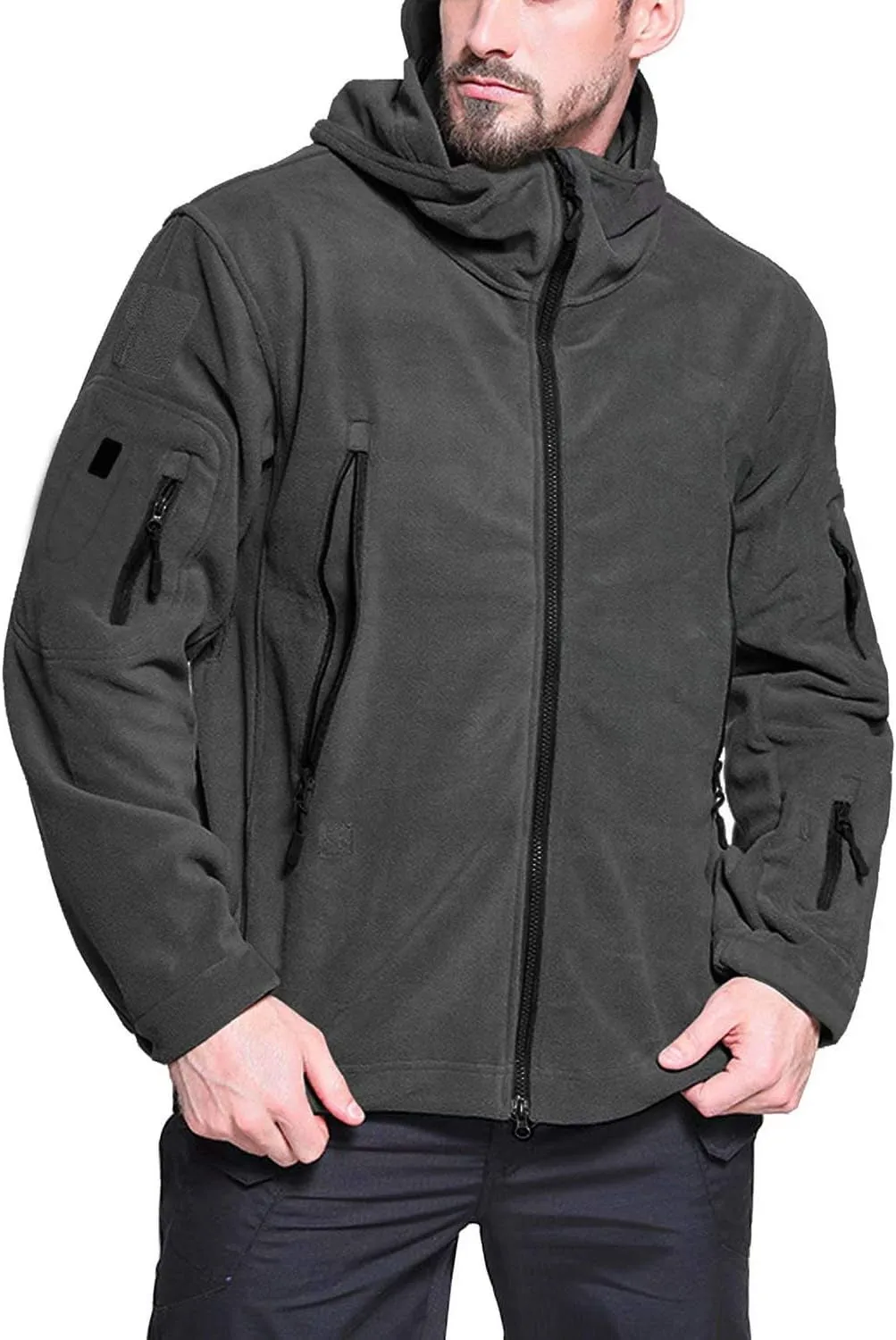Men'S Winter Fleece Jackets Hooded Warm Military Tactical Coats Sport Outdoor Fleece Jacket Coats
