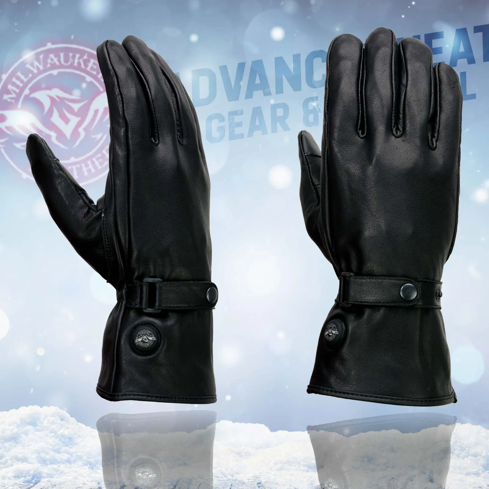 Milwaukee Leather MG7519SET Mens Black Leather Heated Winter Gloves for Motorcycle Ski Hiking w/ Battery & i-Touch
