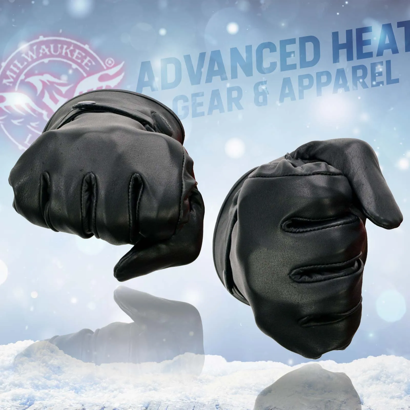 Milwaukee Leather MG7519SET Mens Black Leather Heated Winter Gloves for Motorcycle Ski Hiking w/ Battery & i-Touch