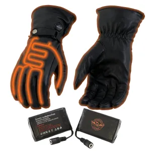 Milwaukee Leather MG7519SET Mens Black Leather Heated Winter Gloves for Motorcycle Ski Hiking w/ Battery & i-Touch
