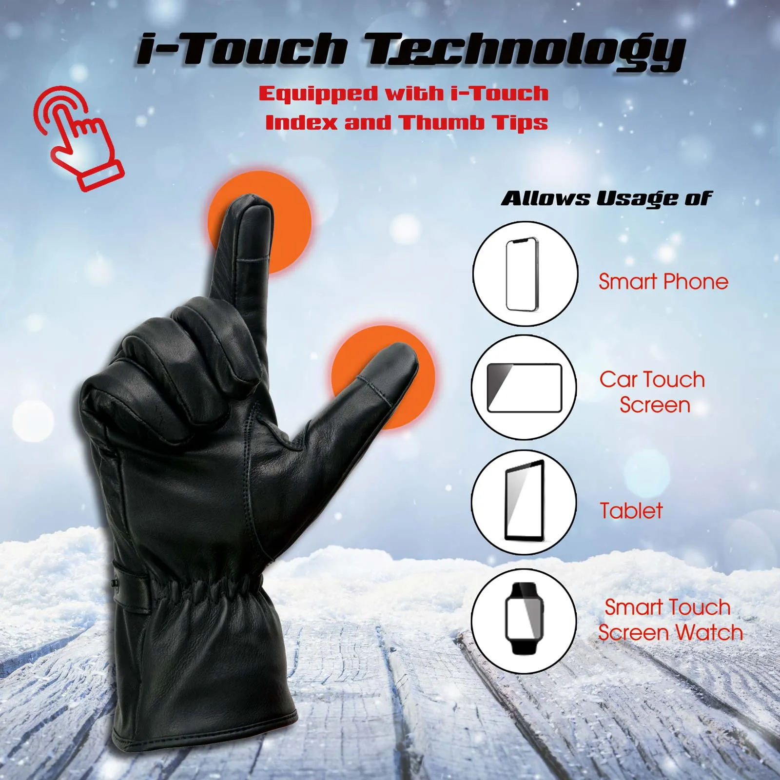 Milwaukee Leather MG7519SET Mens Black Leather Heated Winter Gloves for Motorcycle Ski Hiking w/ Battery & i-Touch