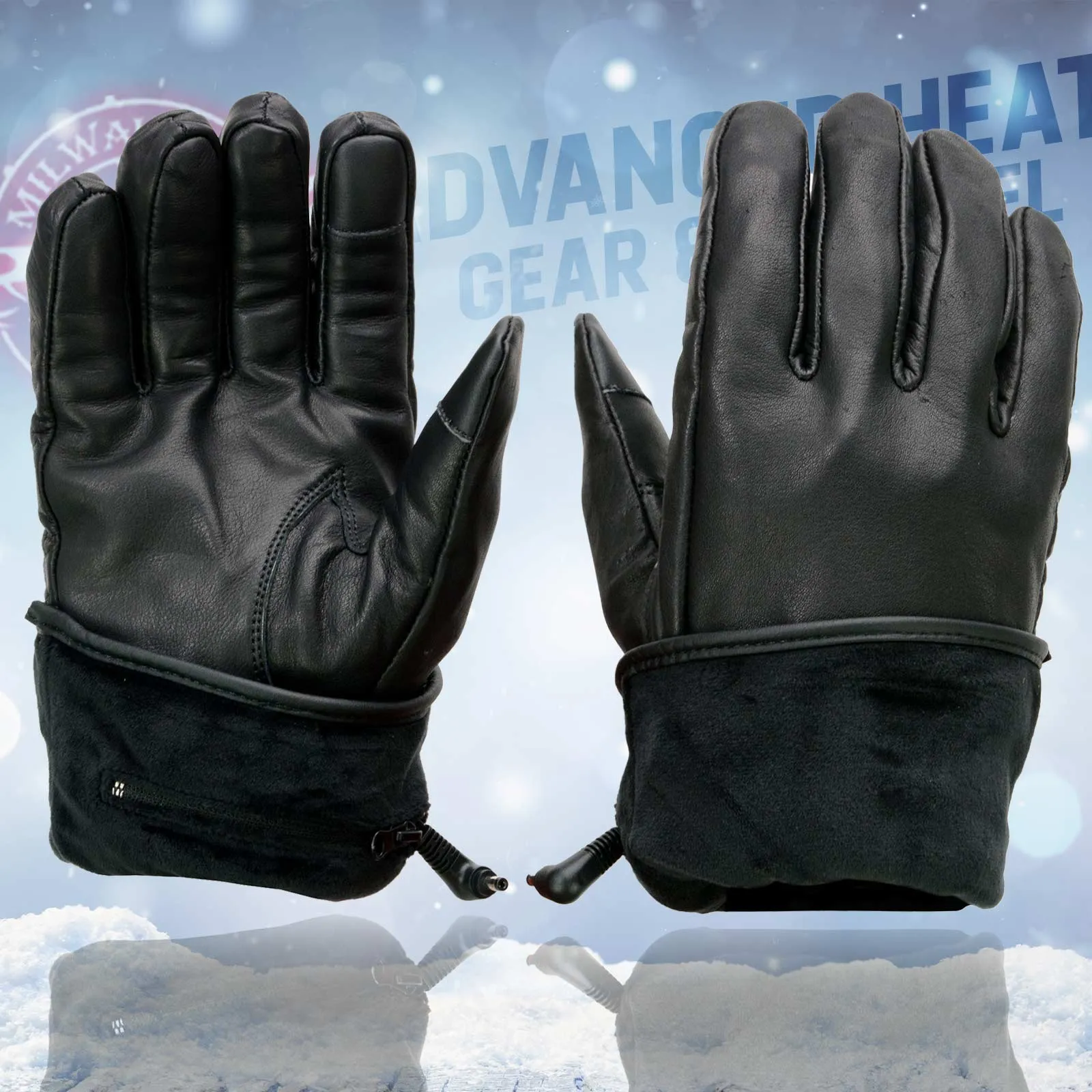 Milwaukee Leather MG7519SET Mens Black Leather Heated Winter Gloves for Motorcycle Ski Hiking w/ Battery & i-Touch