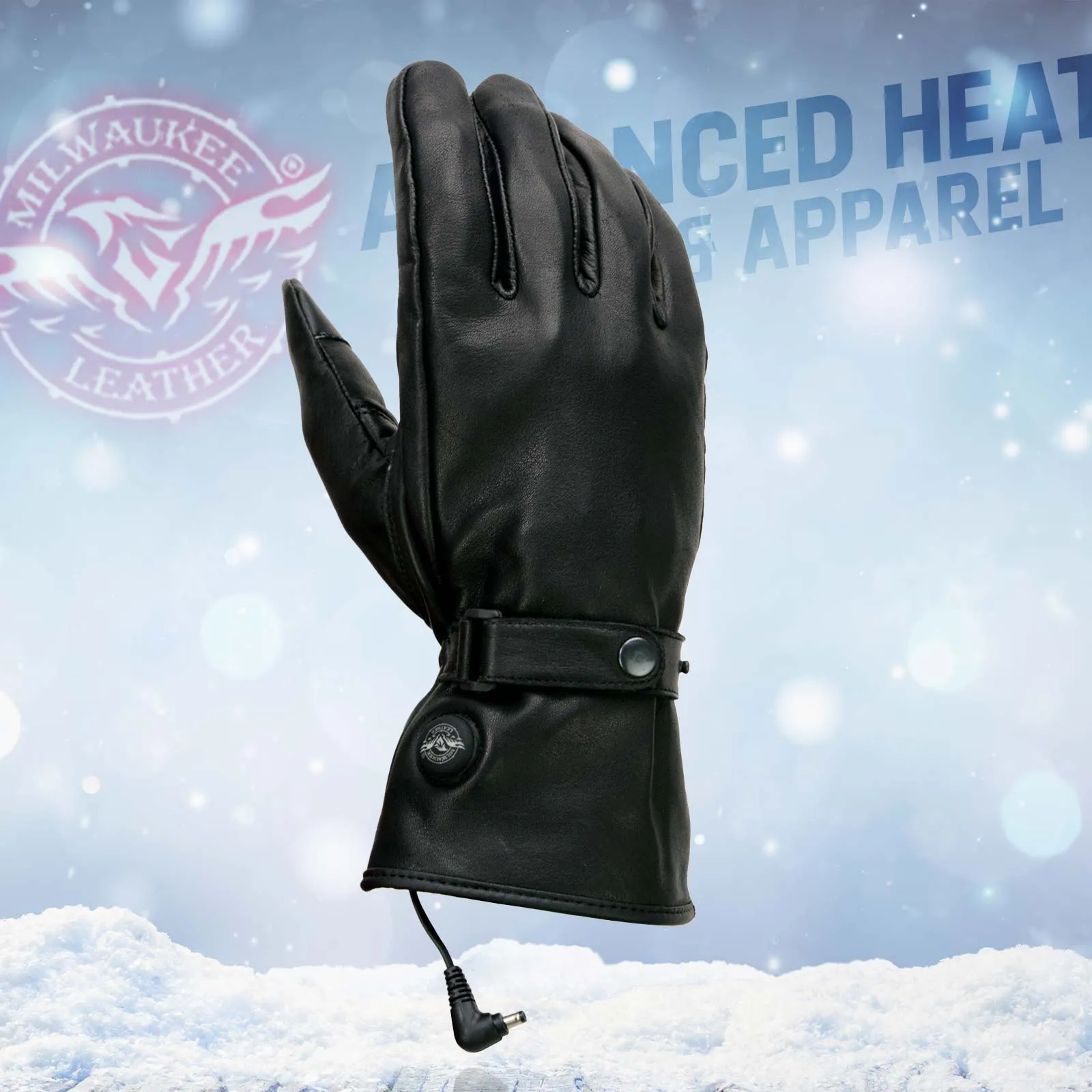 Milwaukee Leather MG7519SET Mens Black Leather Heated Winter Gloves for Motorcycle Ski Hiking w/ Battery & i-Touch