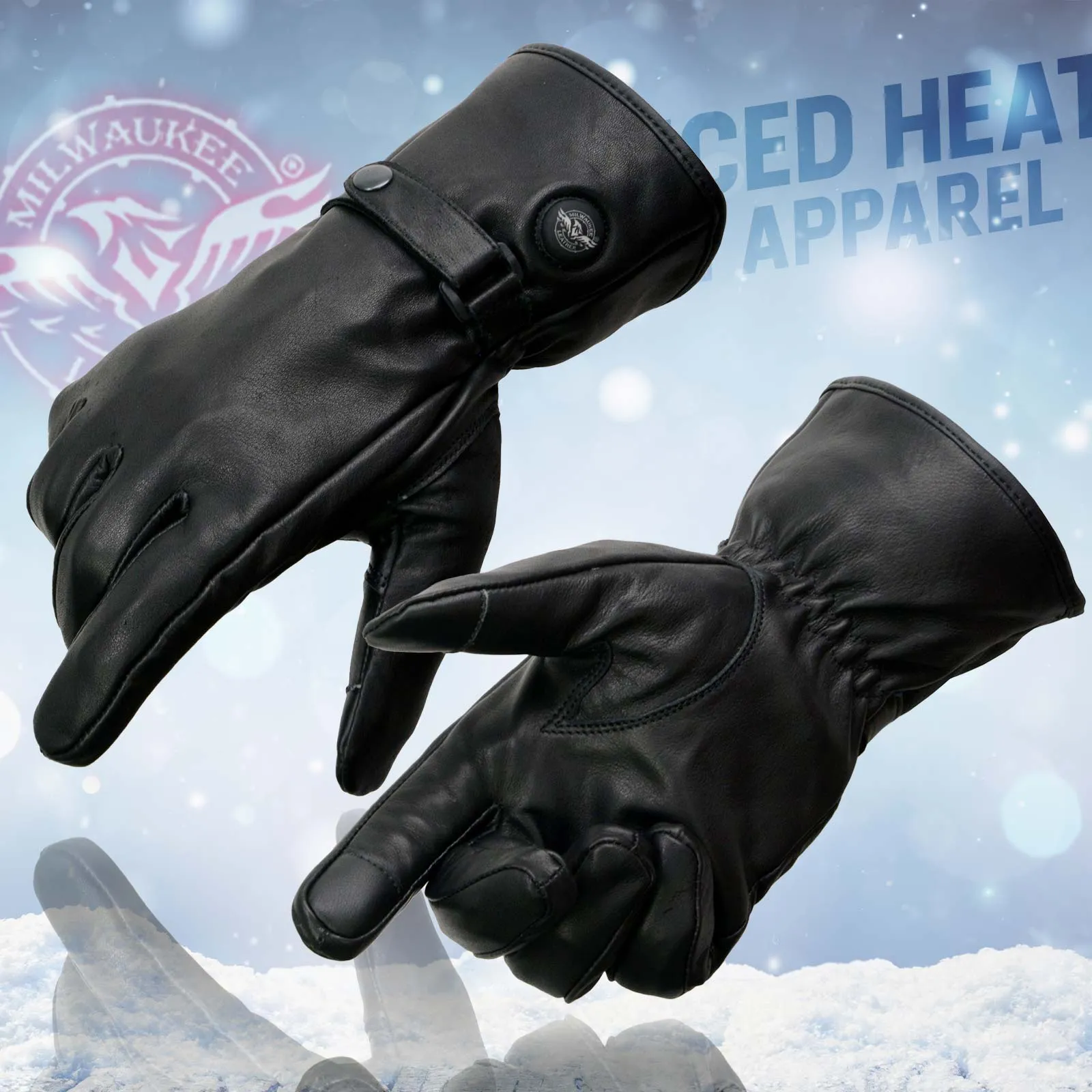 Milwaukee Leather MG7519SET Mens Black Leather Heated Winter Gloves for Motorcycle Ski Hiking w/ Battery & i-Touch