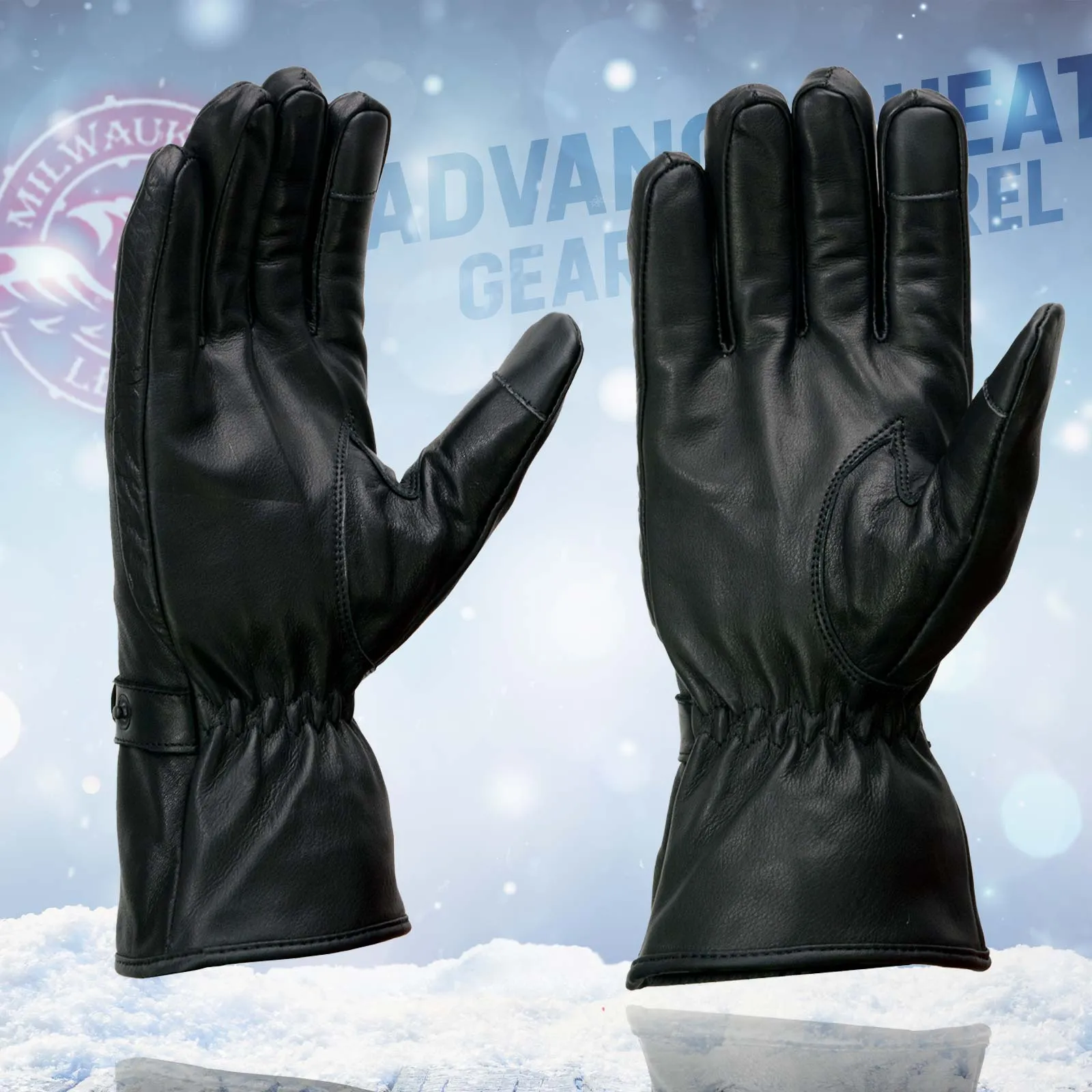 Milwaukee Leather MG7519SET Mens Black Leather Heated Winter Gloves for Motorcycle Ski Hiking w/ Battery & i-Touch
