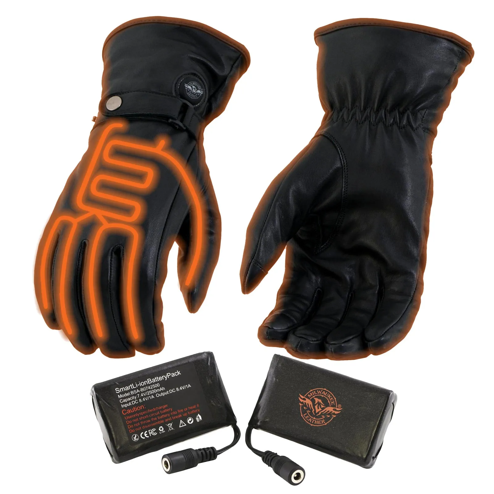 Milwaukee Leather MG7519SET Mens Black Leather Heated Winter Gloves for Motorcycle Ski Hiking w/ Battery & i-Touch