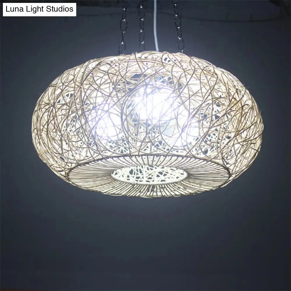 Modernist Hanging Rattan Lantern Light: Wood Ceiling Pendant Lamp for Living Room