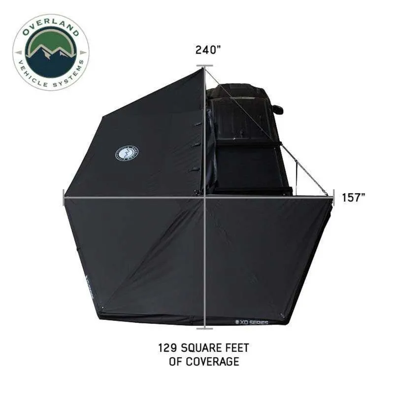 Overland Vehicle Systems XD Nomadic 270 Degree Awning & Wall Kit Combo with Lights, Black Out, Black Body , Trim, And Travel Cover