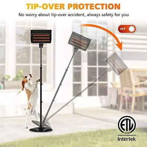 PATIOBOSS Electric Outdoor Patio Heater, Standing/Wall Mounted Infrared Space Heater 3 Power Modes with Remote Control and 12-Hour Timer Quiet Water-Resistant for Indoor/Outdoor Use Garage Porch