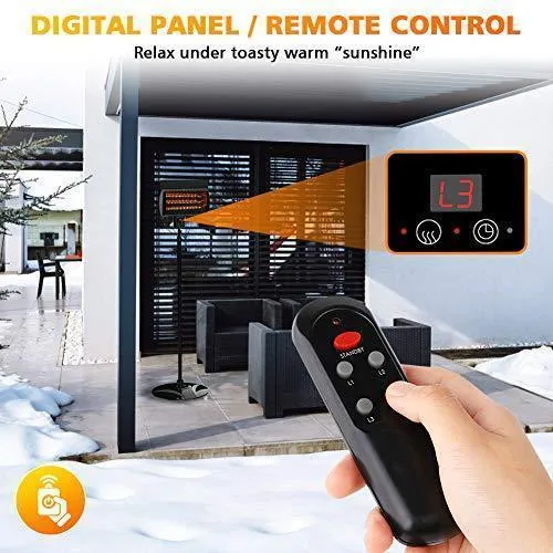 PATIOBOSS Electric Outdoor Patio Heater, Standing/Wall Mounted Infrared Space Heater 3 Power Modes with Remote Control and 12-Hour Timer Quiet Water-Resistant for Indoor/Outdoor Use Garage Porch