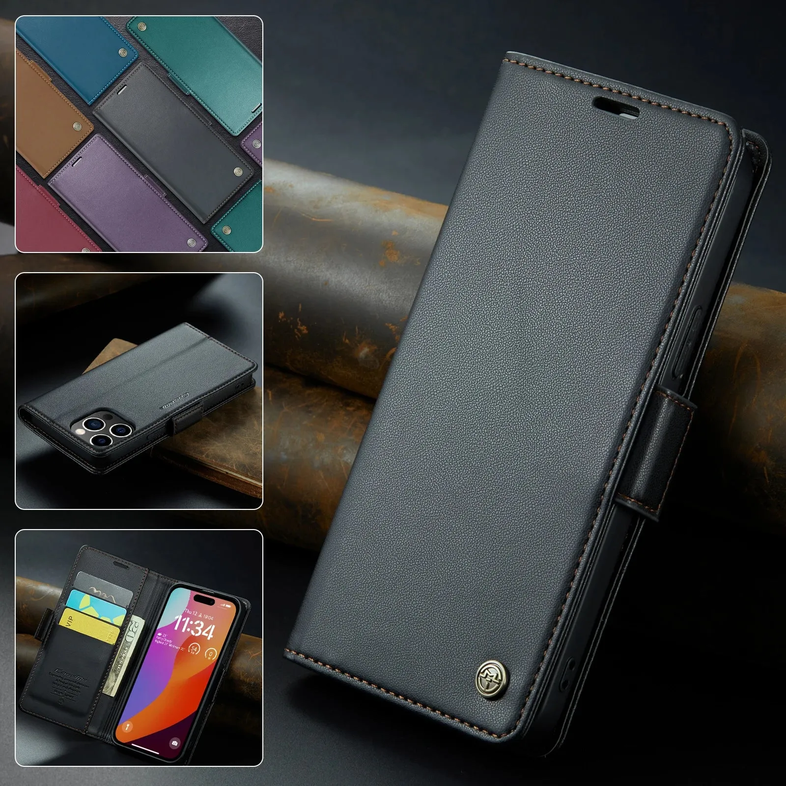 Stylish Leather iPhone Wallet Case with Card Holder – All Models Covered