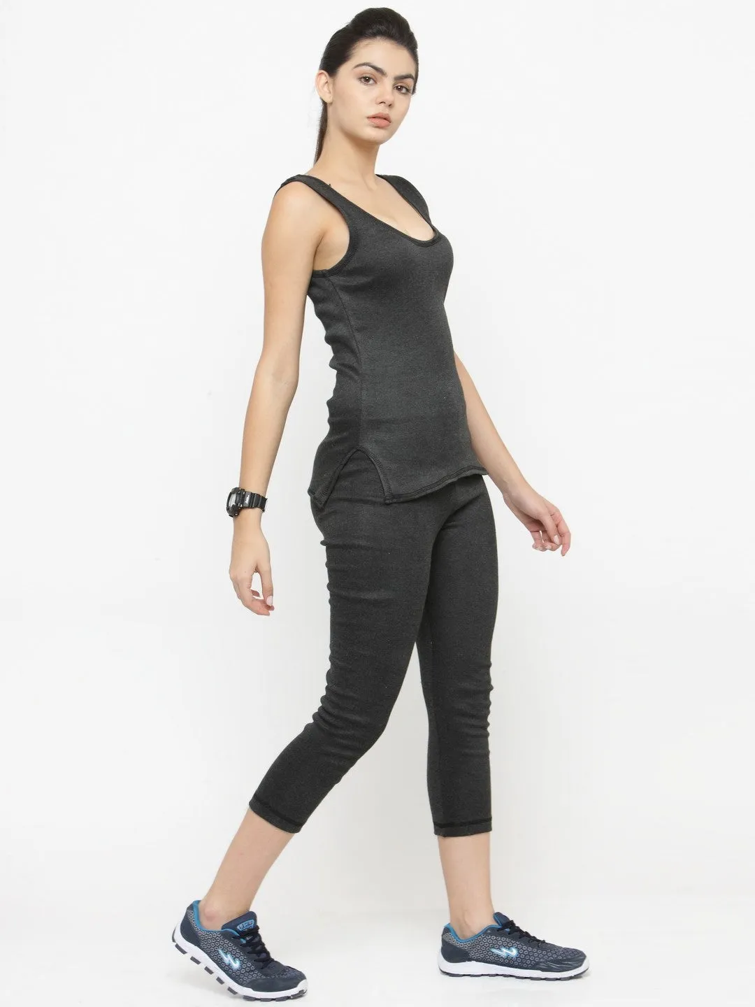 WOMEN'S CUT SLEEVES THERMAL TOP AND BOTTOM SET