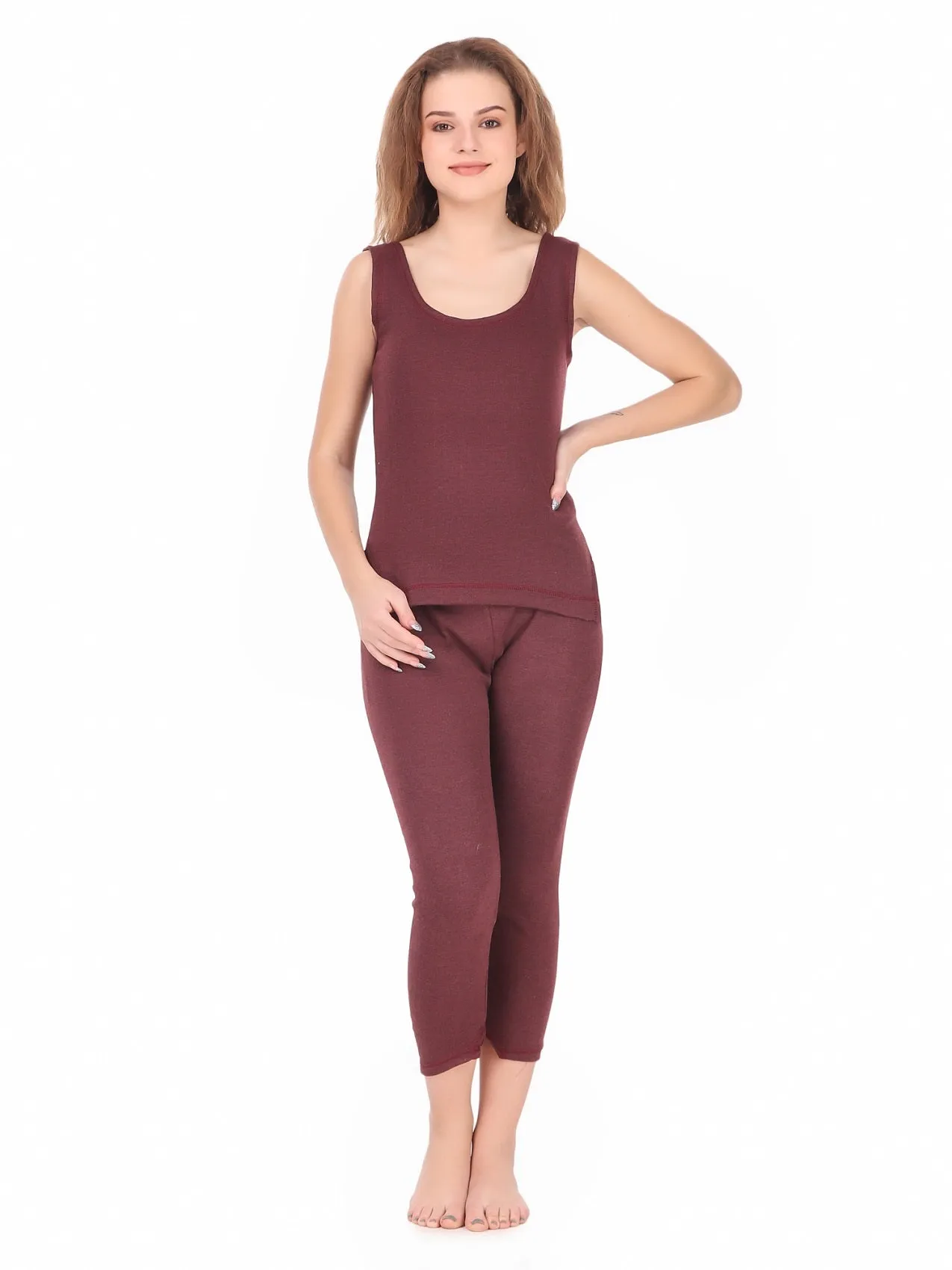 WOMEN'S CUT SLEEVES THERMAL TOP AND BOTTOM SET