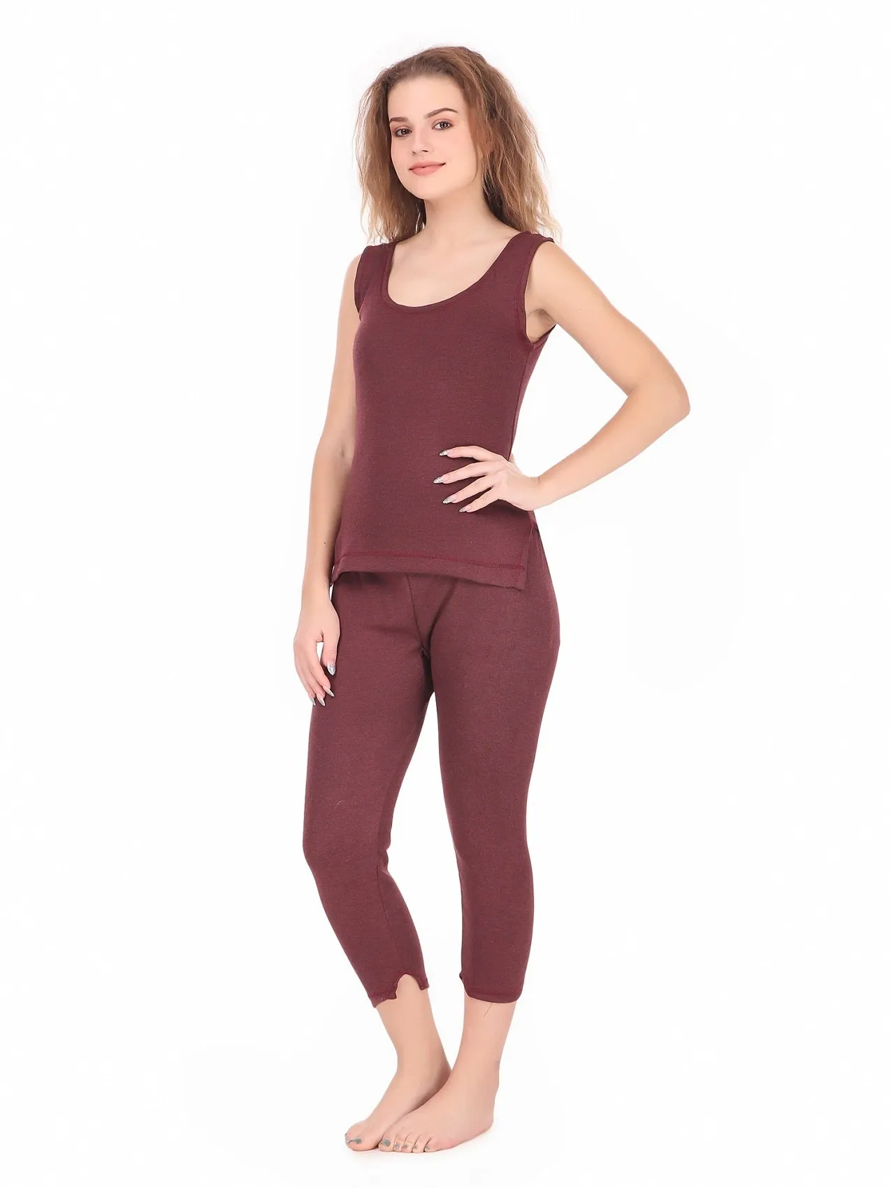 WOMEN'S CUT SLEEVES THERMAL TOP AND BOTTOM SET